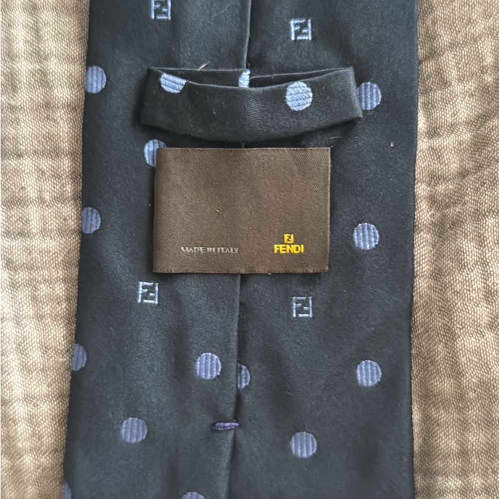 Fendi Blue and Black Silk Tie with Polka Dots - Picture 2 of 3